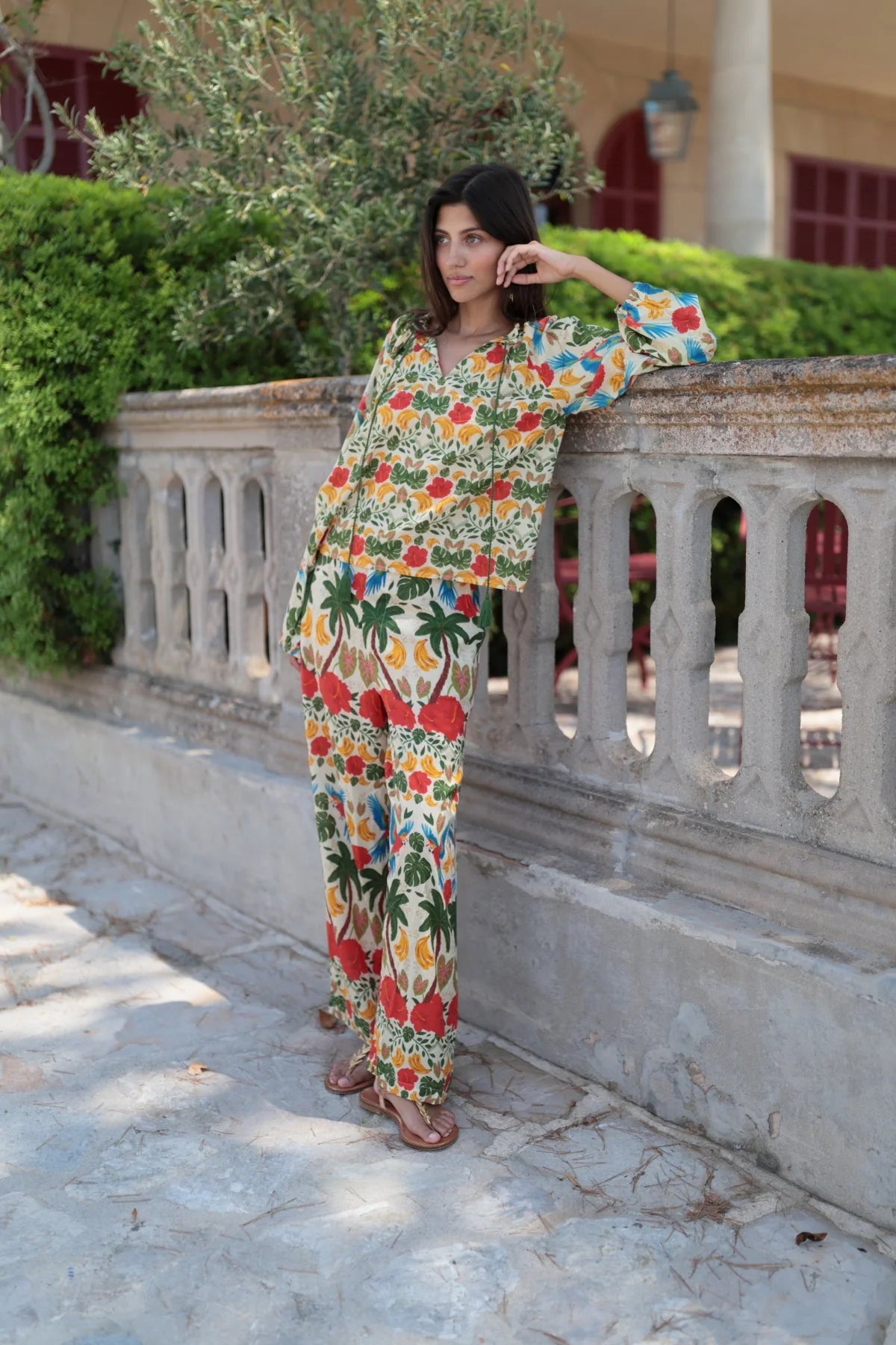 Pantalón Palazzo Estampado Tropical
