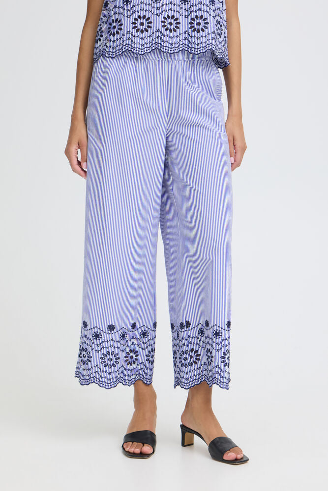 Pantalón Palazzo Rayas Bordado Floral