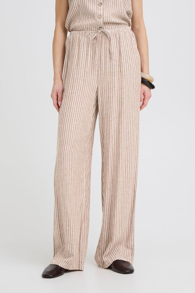 Pantalón Fluido de Rayas con Cintura Elástica y Lazada
