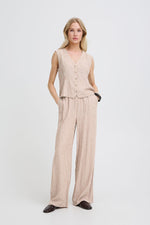 Pantalón Fluido de Rayas con Cintura Elástica y Lazada