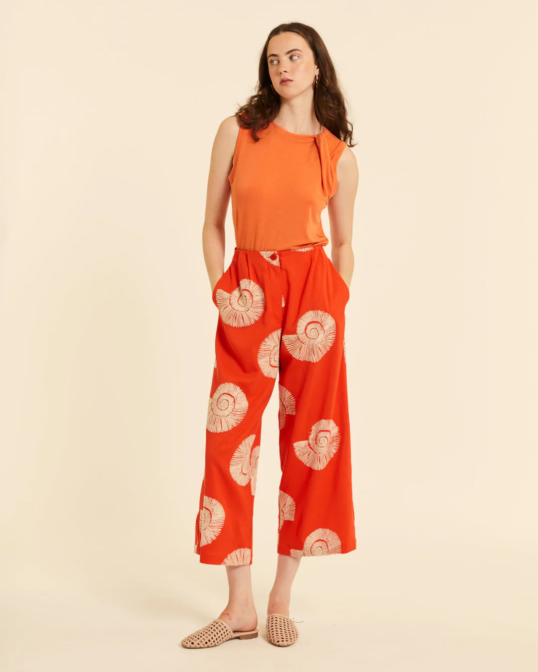 Pantalón Palazzo Estampado Bordado Caracolas