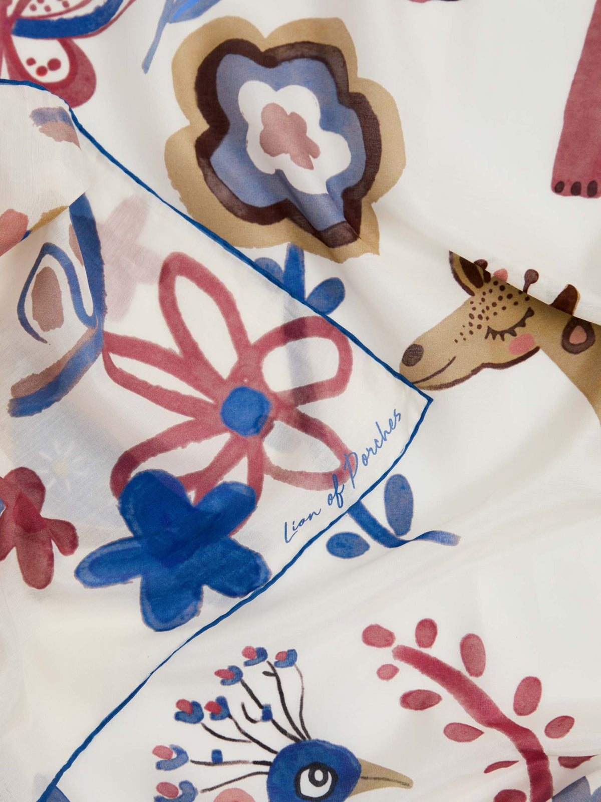 Pañuelo de Algodón y Seda con Estampado Animales y Flores.