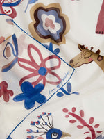 Pañuelo de Algodón y Seda con Estampado Animales y Flores.