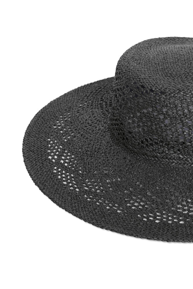 Sombrero Negro de Ala Ancha Tejido Trenzado