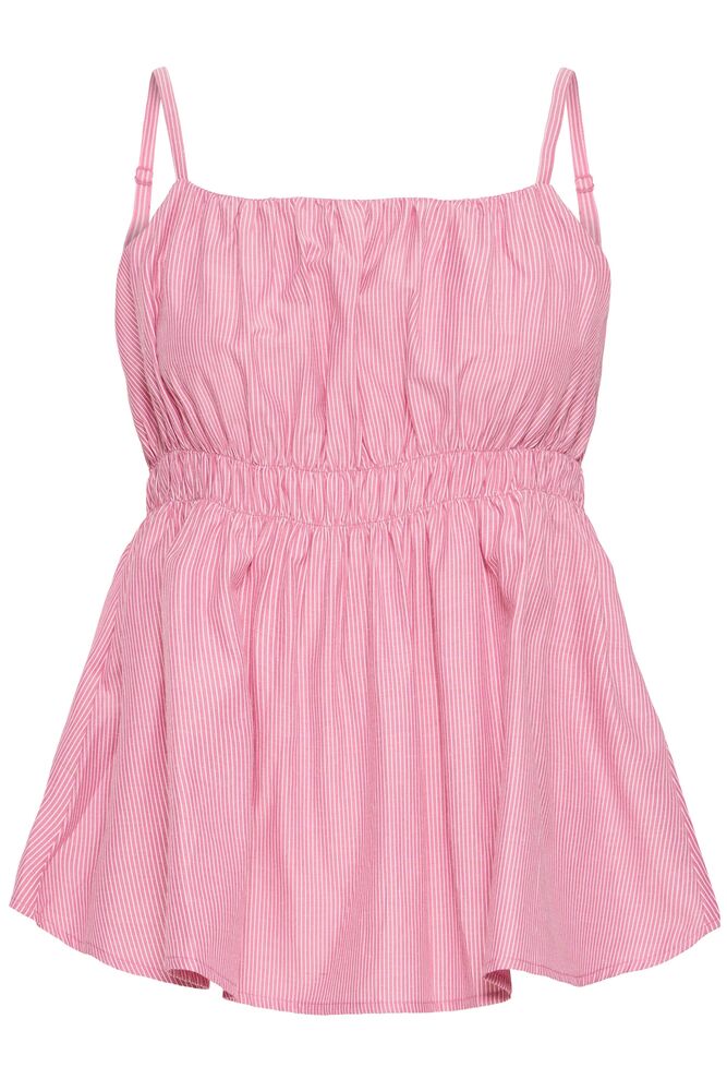 Top rosa de rayas con tirantes y frunce