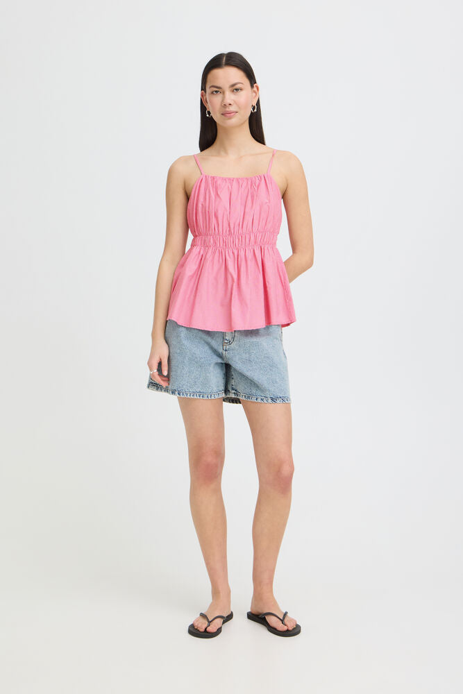 Top rosa de rayas con tirantes y frunce
