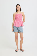 Top rosa de rayas con tirantes y frunce