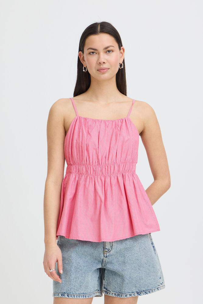 Top rosa de rayas con tirantes y frunce