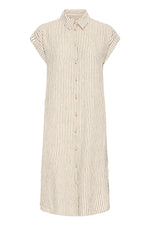 Vestido Camisero Midi Rayas en Tono Natural