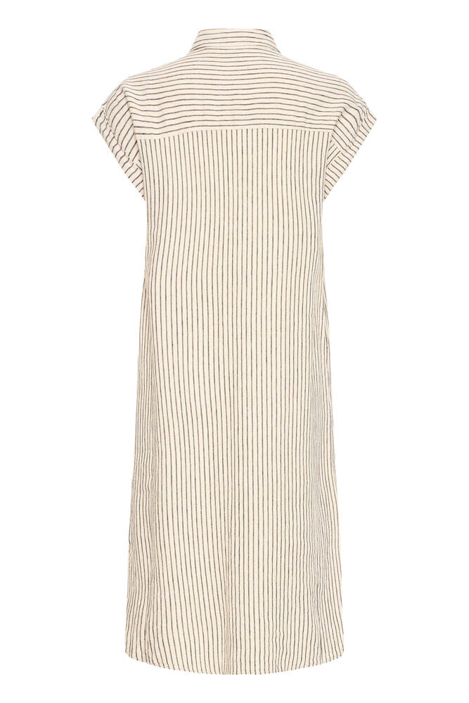 Vestido Camisero Midi Rayas en Tono Natural