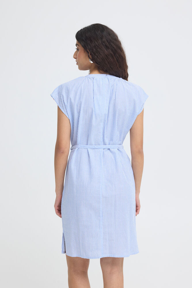 Vestido Corto de Rayas con Bordado Floral y Cinturón
