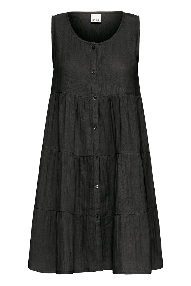 Vestido corto sin mangas con volantes y botones