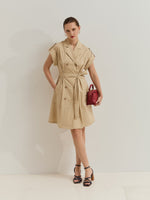 Vestido de Gabardina Midi con Cinturón y Tablas