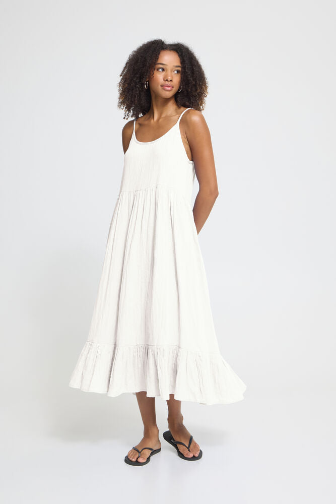 Vestido de tirantes en bambula con volante