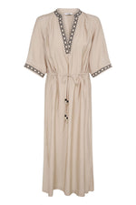 Vestido Largo Bohemia Bordados Geométricos