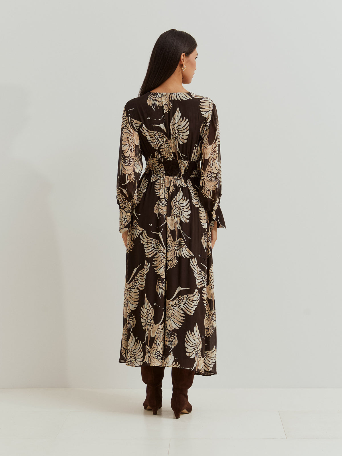 Vestido largo estampado de mujer con escote en V y cintura elástica