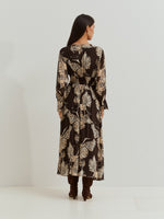 Vestido largo estampado de mujer con escote en V y cintura elástica