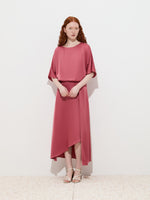 Vestido Largo Satinado Tono Rosa con Cintura Elástica