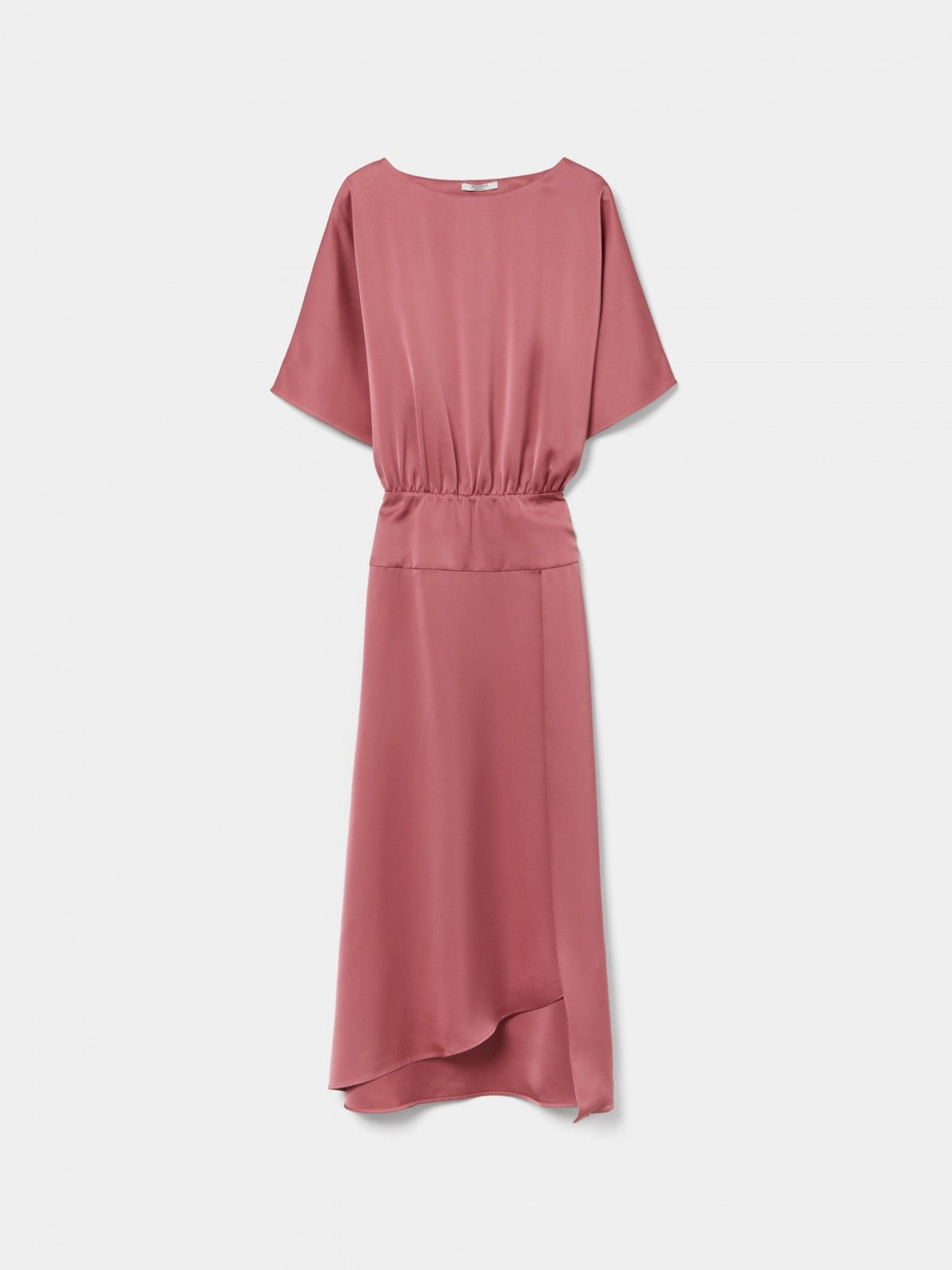 Vestido Largo Satinado Tono Rosa con Cintura Elástica