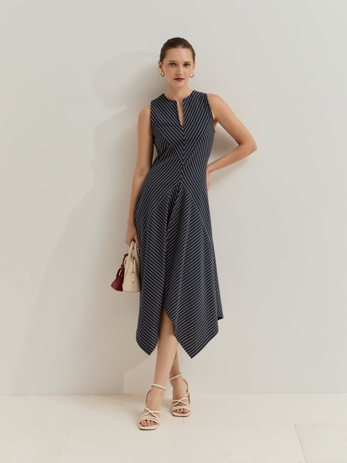 Vestido Midi Circular de Algodón con Rayas Geométricas