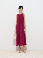 Vestido Midi Fluido con Escote Redondo