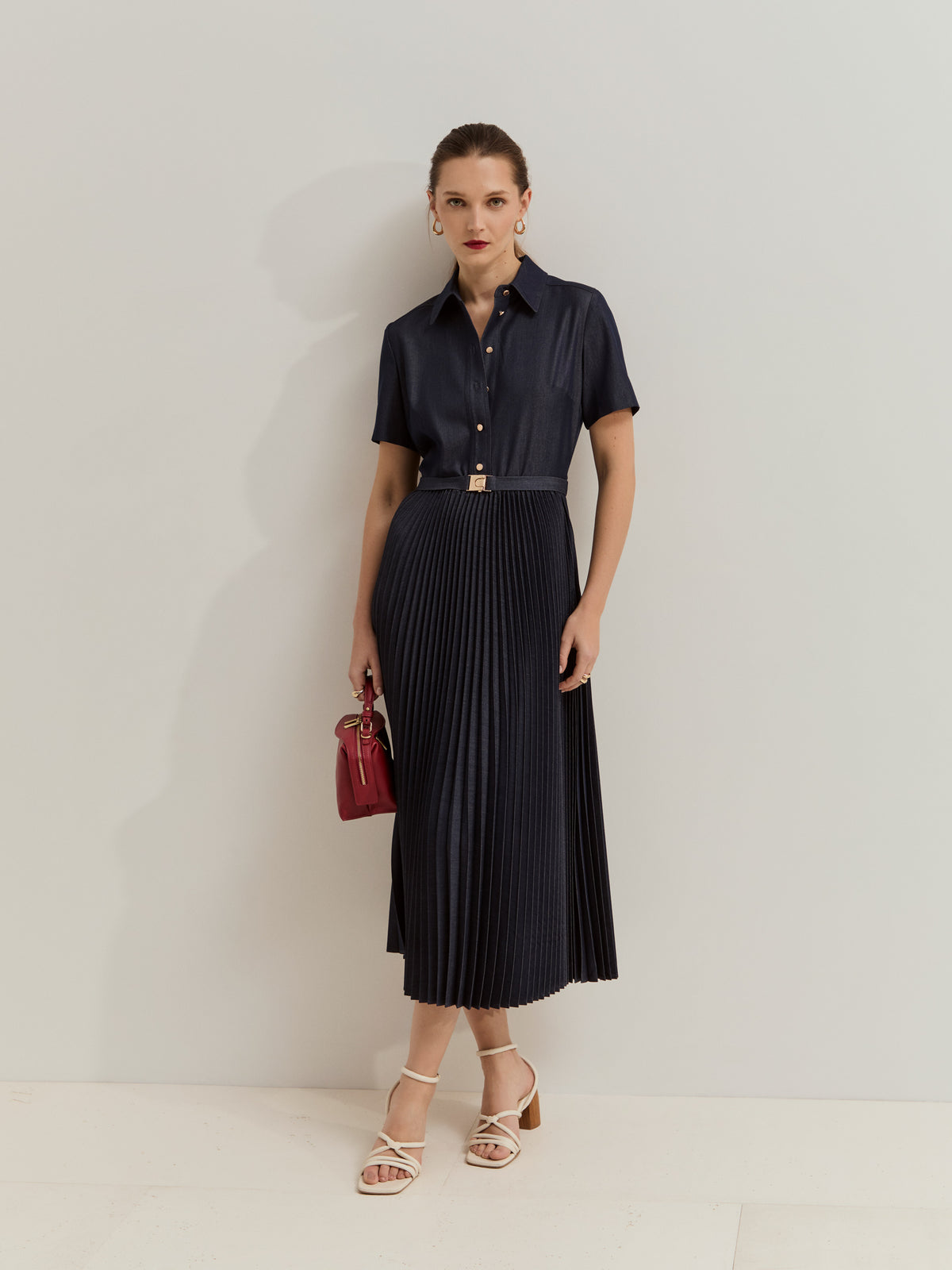 Vestido Denim Midi Plisado