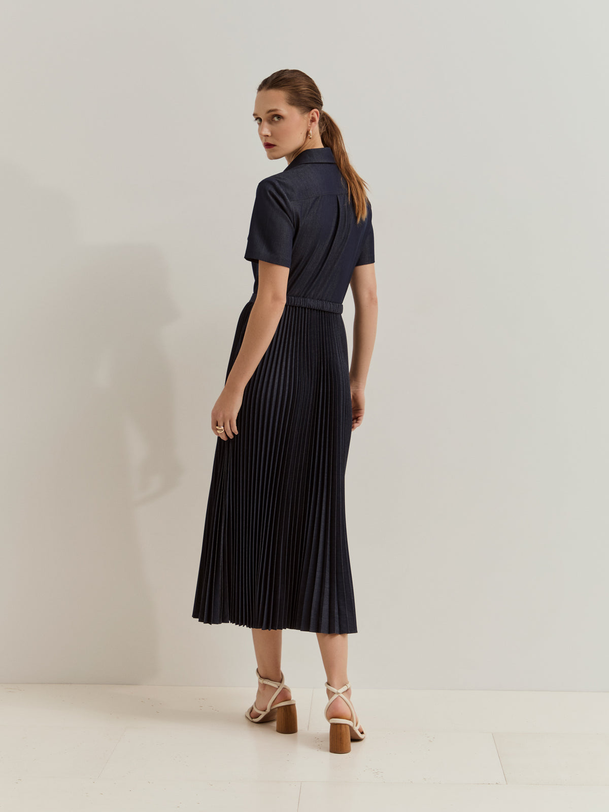 Vestido Denim Midi Plisado