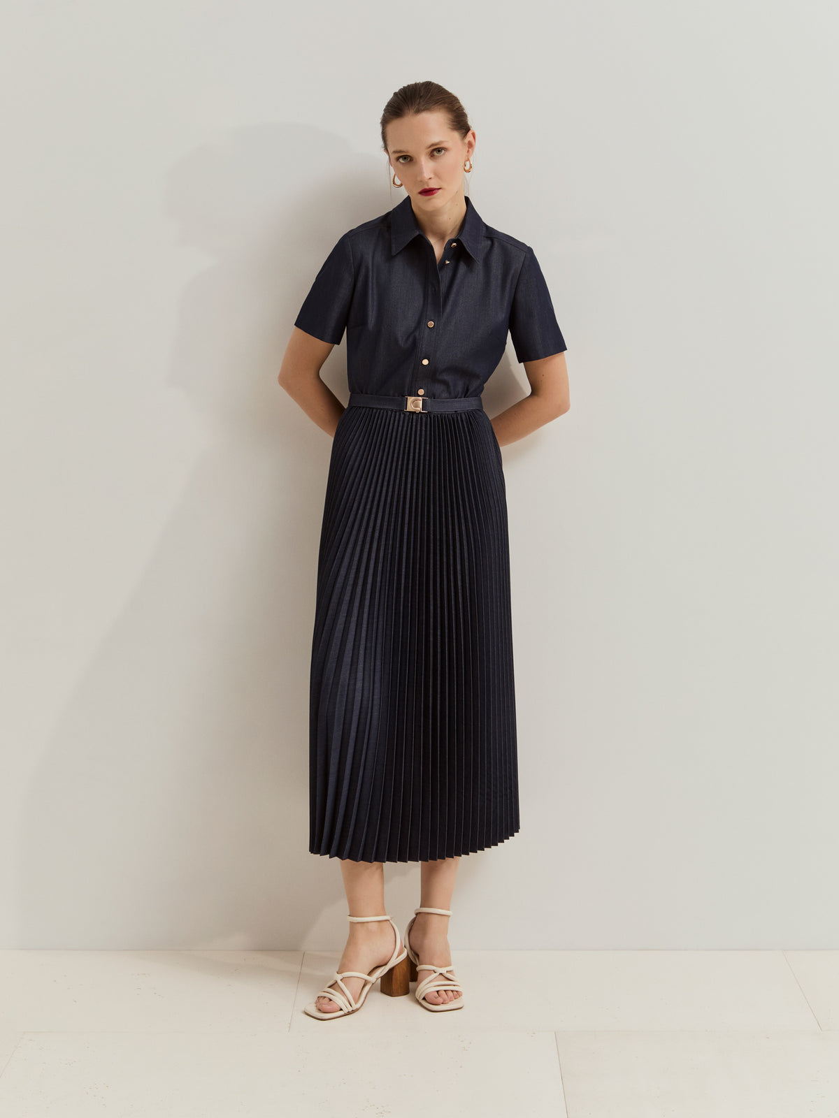 Vestido Denim Midi Plisado
