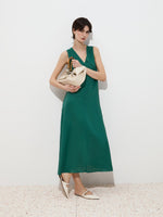 Vestido Lino sin Mangas con Escote en V