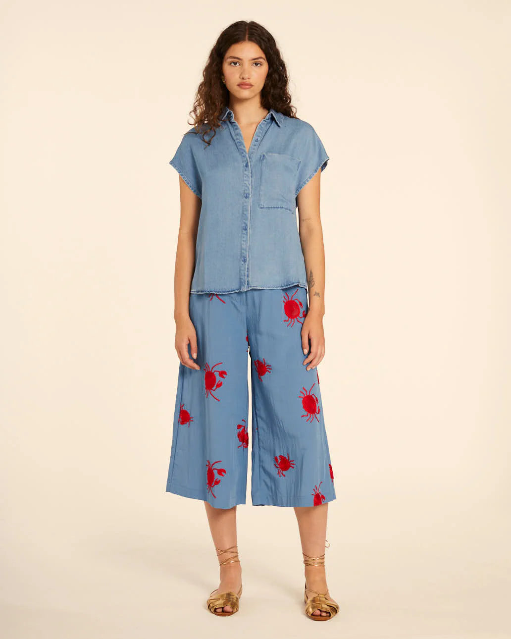 Culotte con Bordados Cangrejos Azul