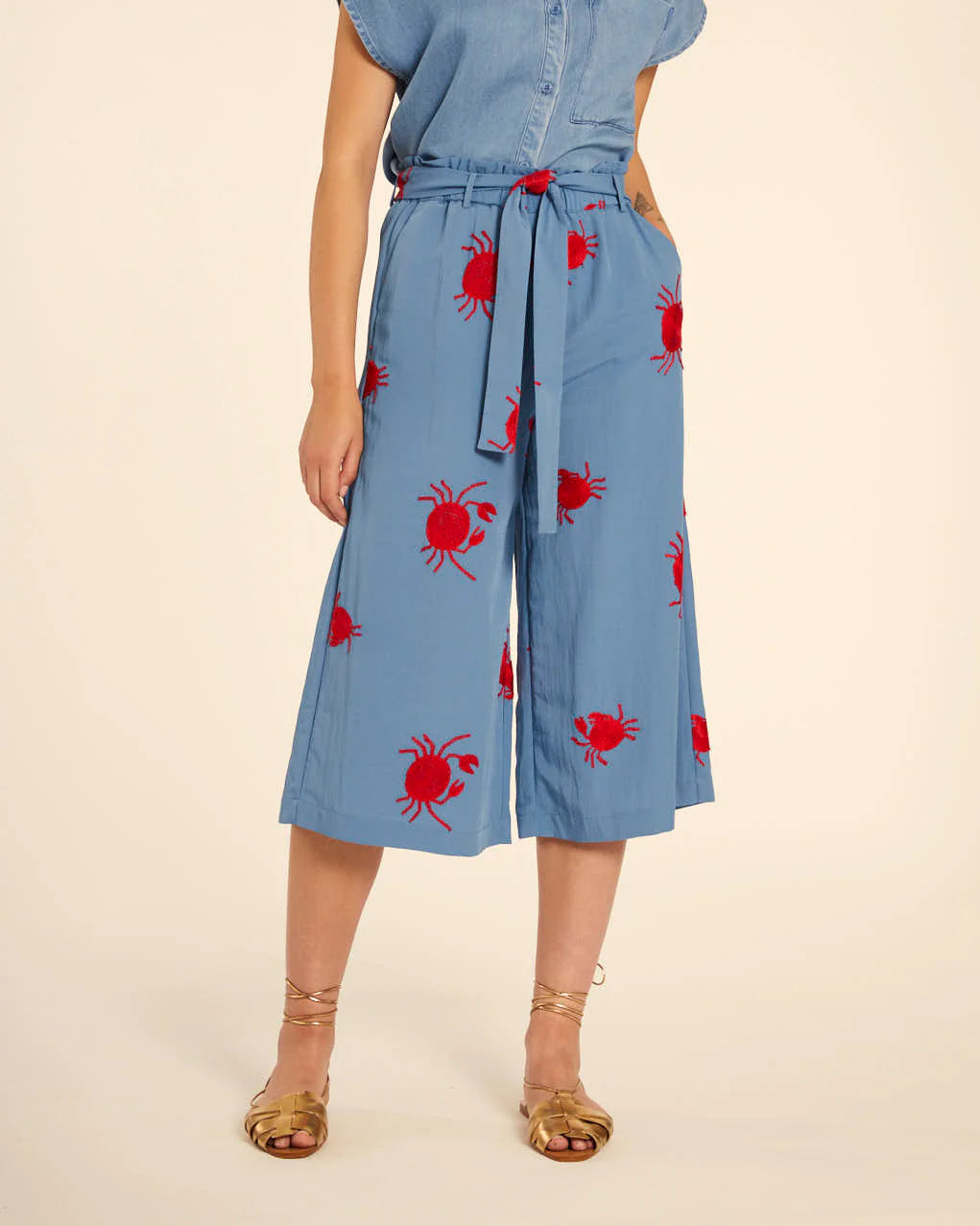 Culotte con Bordados Cangrejos Azul