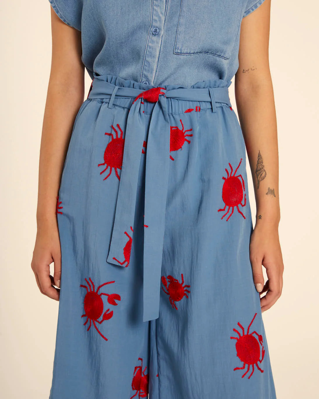 Culotte con Bordados Cangrejos Azul