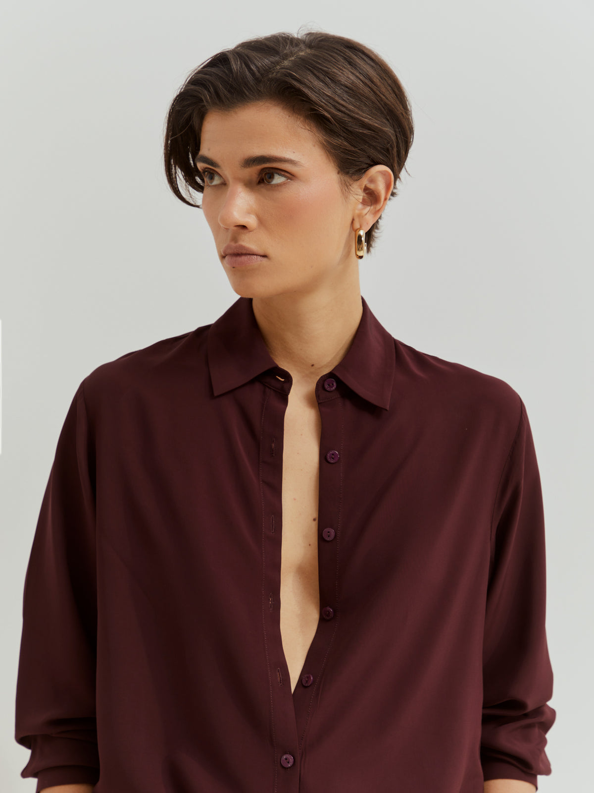 Camisa de Rayón de Color Liso