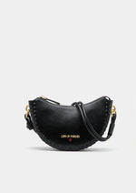 Bolso bandolera elegante con forma de media luna, detalle trenzado y asas extraíbles. Diseño sofisticado para un estilo moderno y refinado.