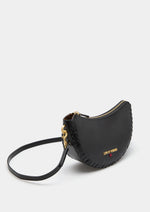 Bolso bandolera elegante con forma de media luna, detalle trenzado y asas extraíbles. Diseño sofisticado para un estilo moderno y refinado.