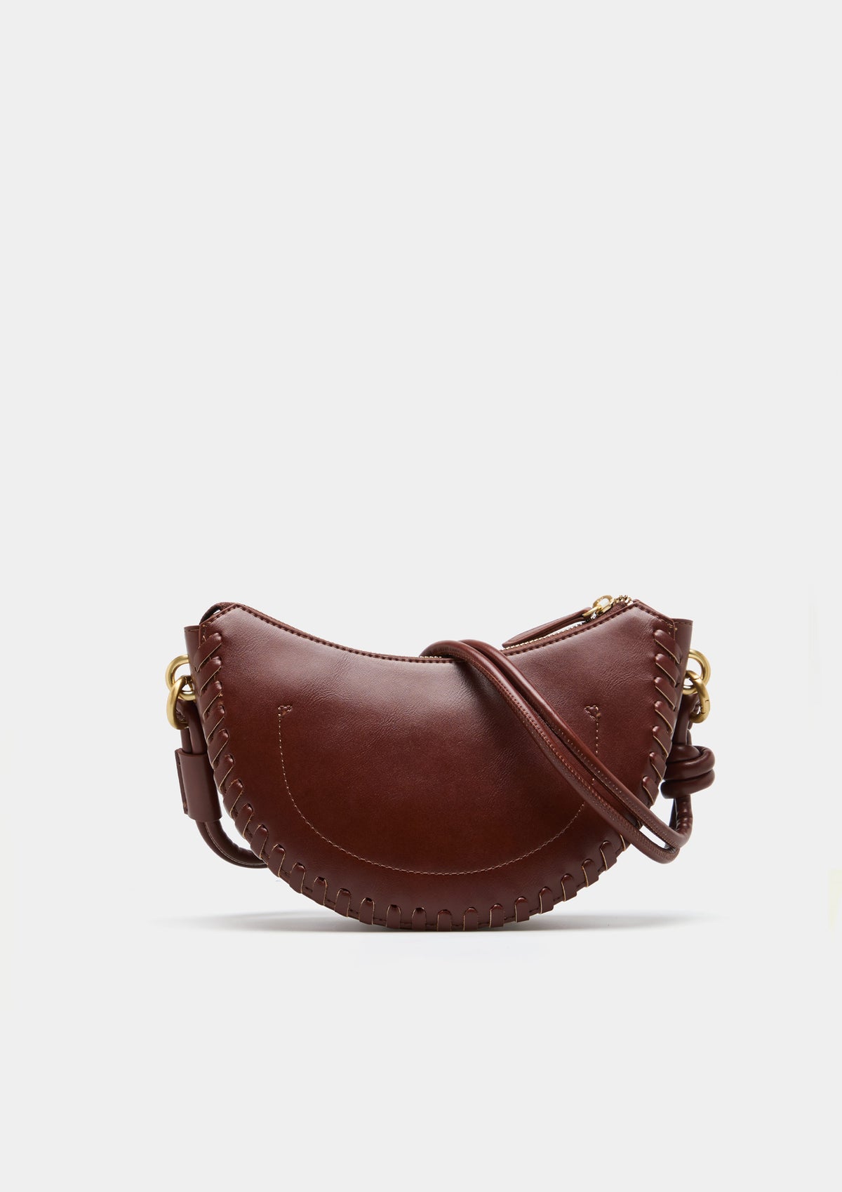 Bolso bandolera elegante con forma de media luna, detalle trenzado y asas extraíbles. Diseño sofisticado para un estilo moderno y refinado.
