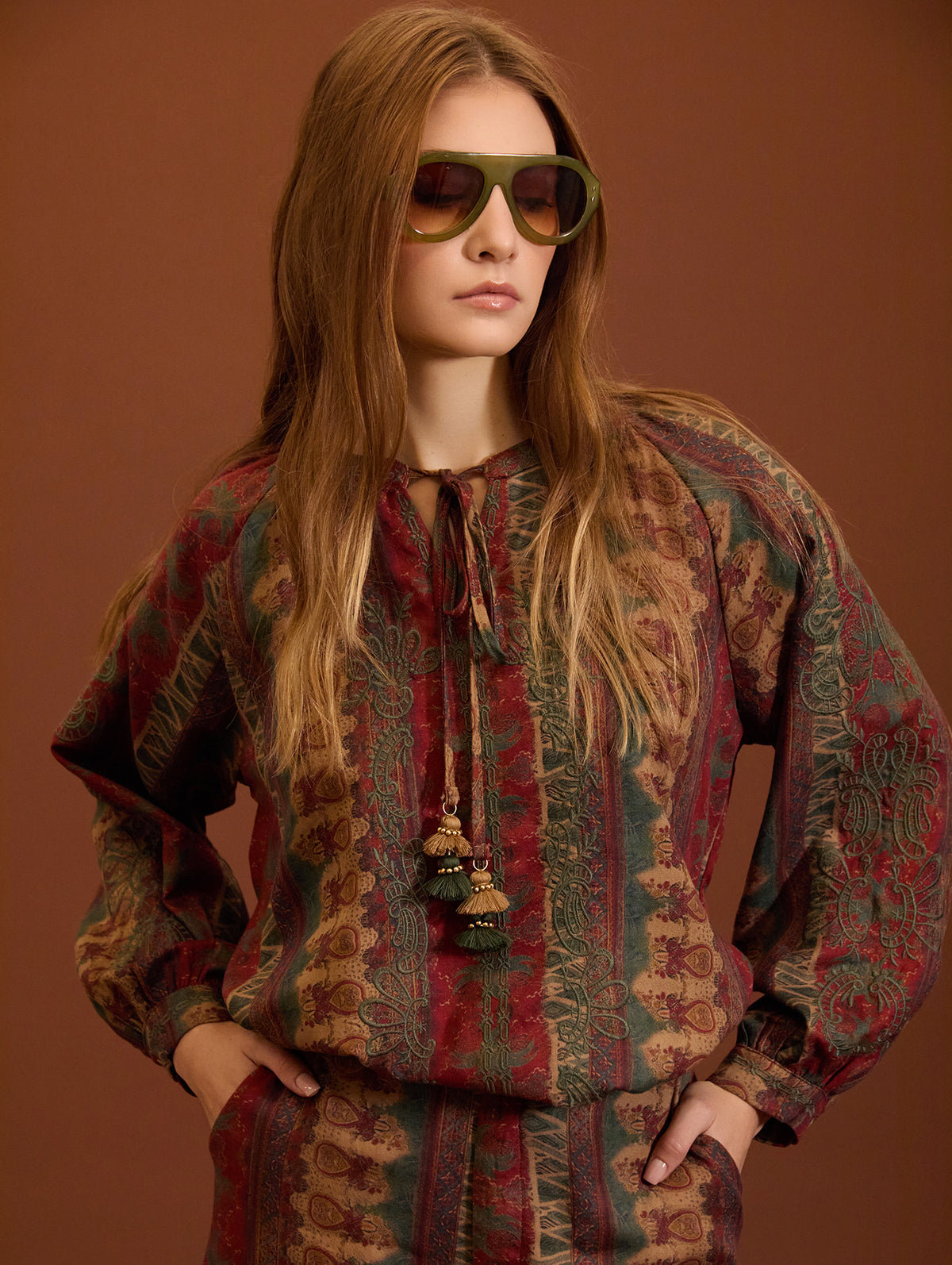 BLUSA ALGODON CON ESTAMPADO ETNICO
