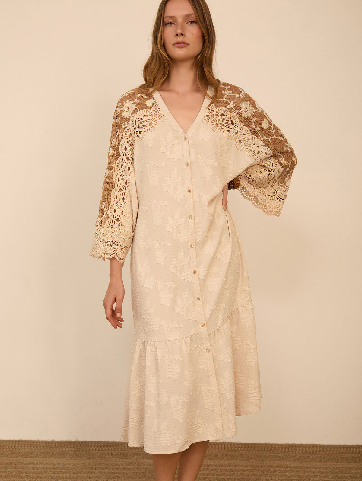 Kaftan-vestido con jacquard floral