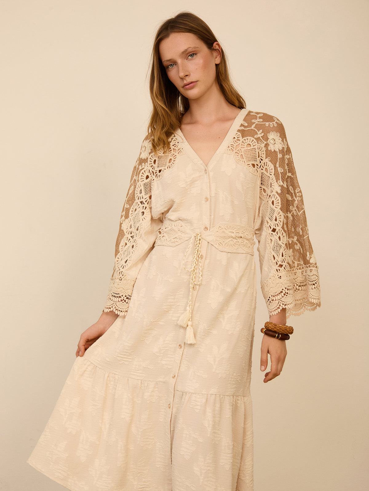 Kaftan-vestido con jacquard floral