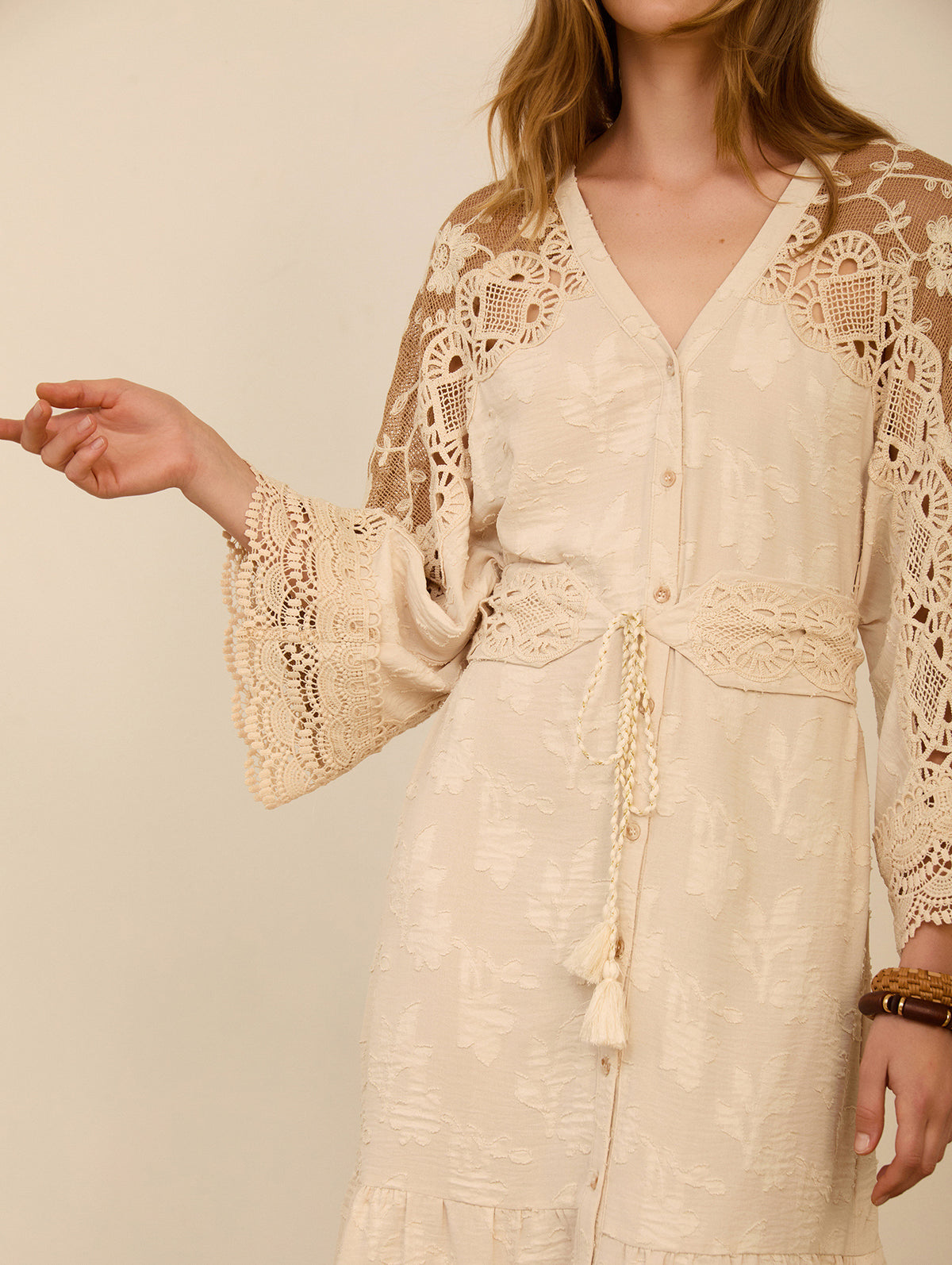 Kaftan-vestido con jacquard floral