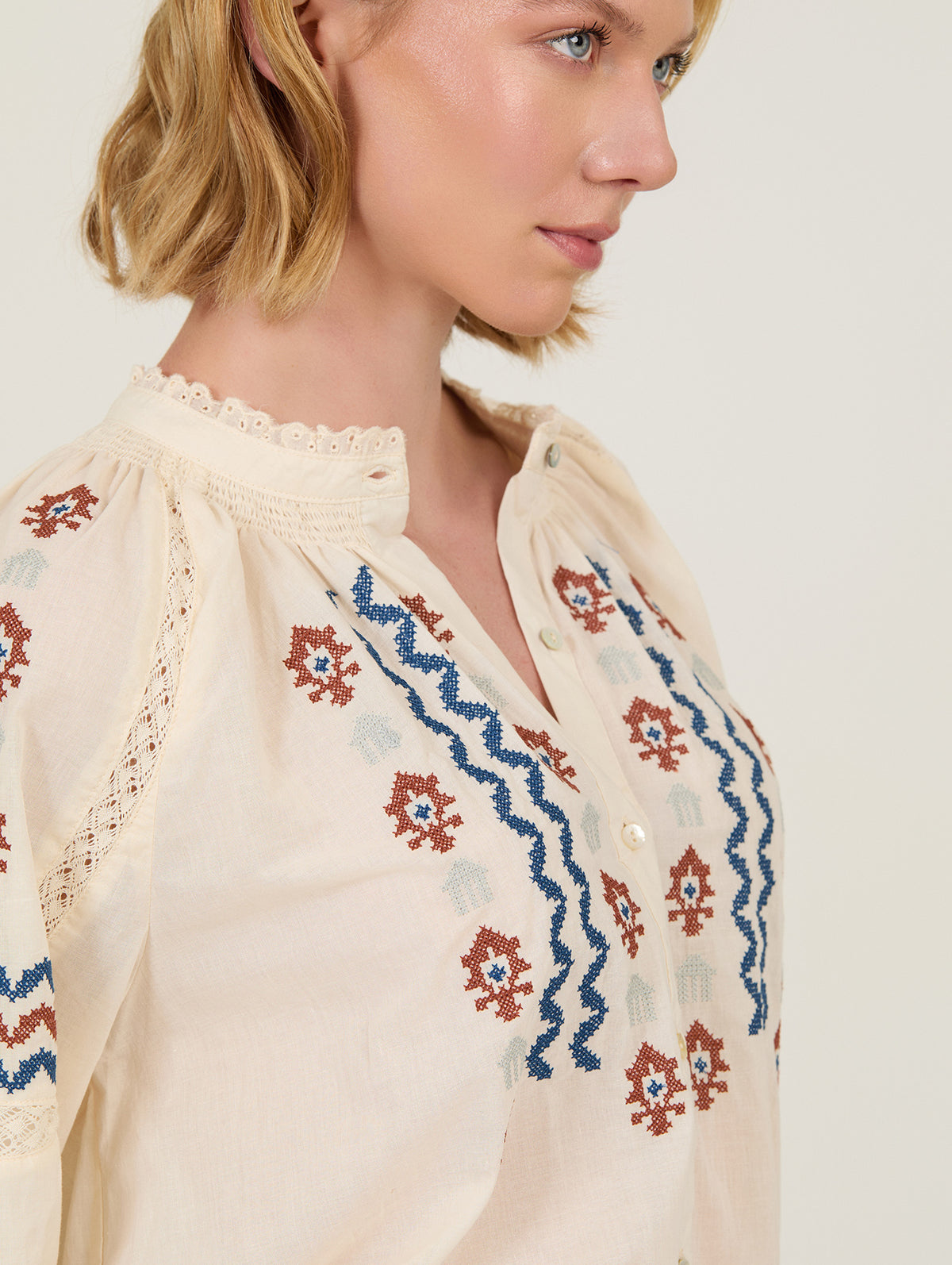 Blusa Algodón Cuello Puntilla