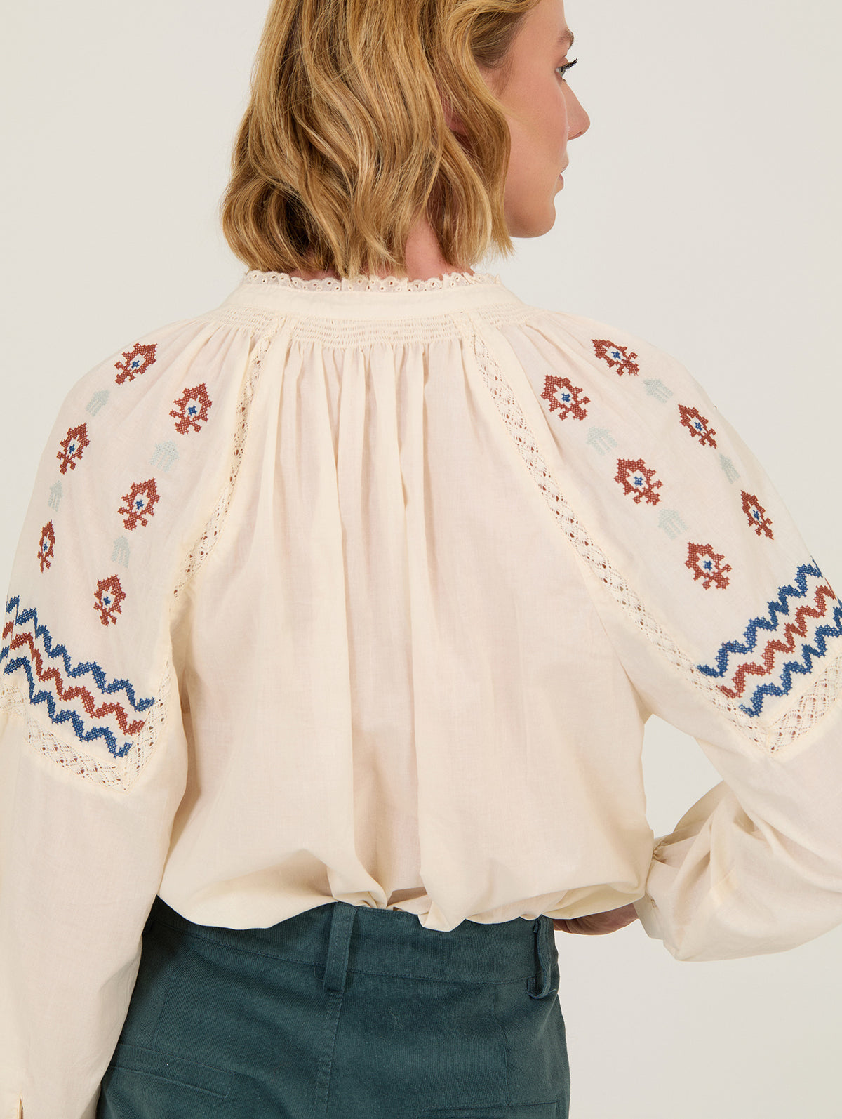 Blusa Algodón Cuello Puntilla