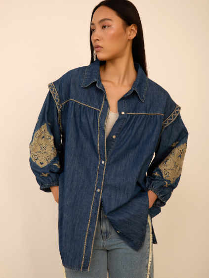 Sobrecamisa Denim Bordada