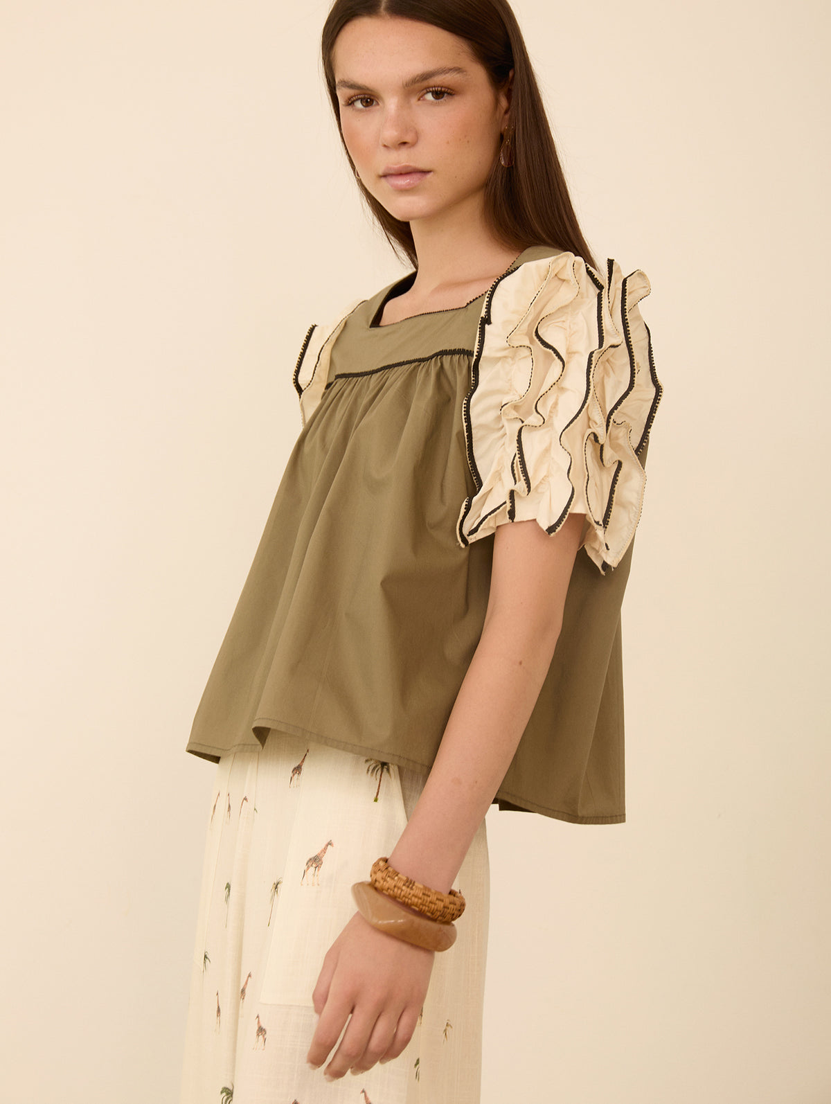 Blusa de Manga Corta con Volantes en Manga