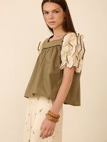 Blusa de Manga Corta con Volantes en Manga