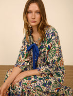 Vestido Largo estampado Algodón Escote Fruncido