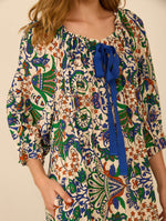 Vestido Largo estampado Algodón Escote Fruncido