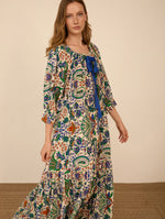 Vestido Largo estampado Algodón Escote Fruncido