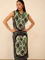 Vestido midi plisado con estampado étnico