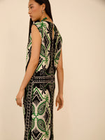 Vestido midi plisado con estampado étnico
